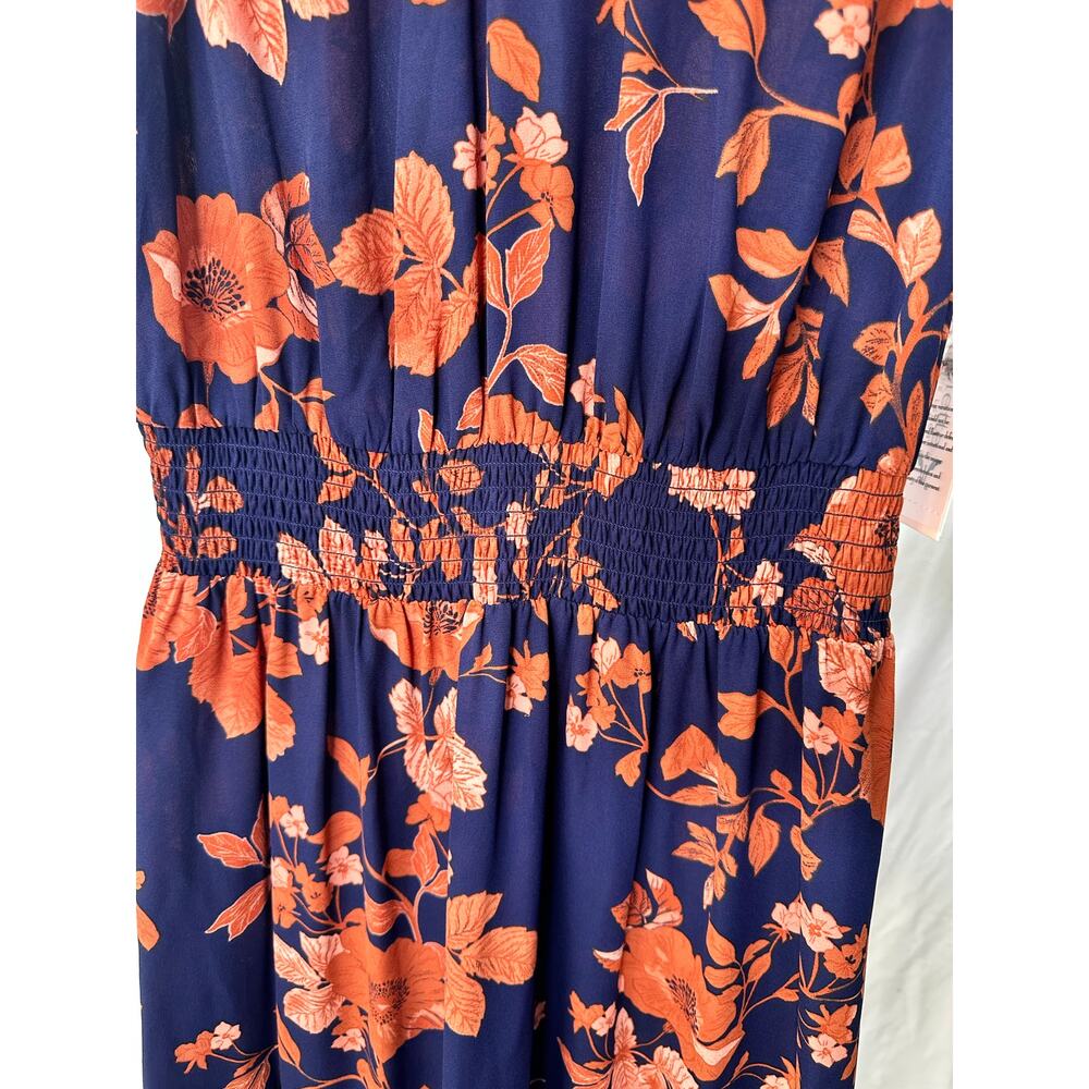 Nanette Lepore Navy Orange Size M Midi Sleeveless NWT Dress Ruched Waist Resort - Picture 6 of 8